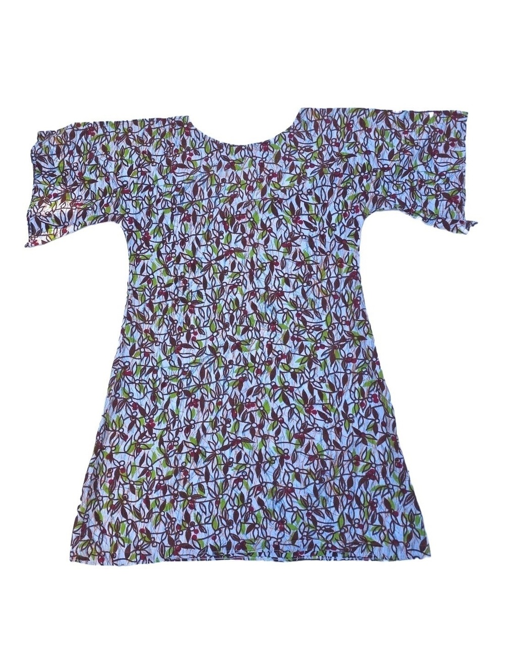 Handmade Cotton Shift Dress White Red Green Floral Tunic P2P 19" Length 35"